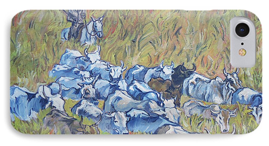 The Tall Grass Makes It Hard For This Gaucho To Herd His Cattle. Gaucho iPhone 7 Case featuring the painting  Gaucho Roundup by Charme Curtin
