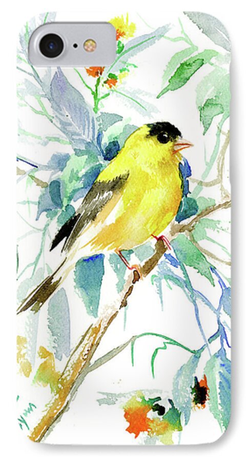 Goldfinch iPhone 7 Case featuring the painting American Goldfinch #1 by Suren Nersisyan