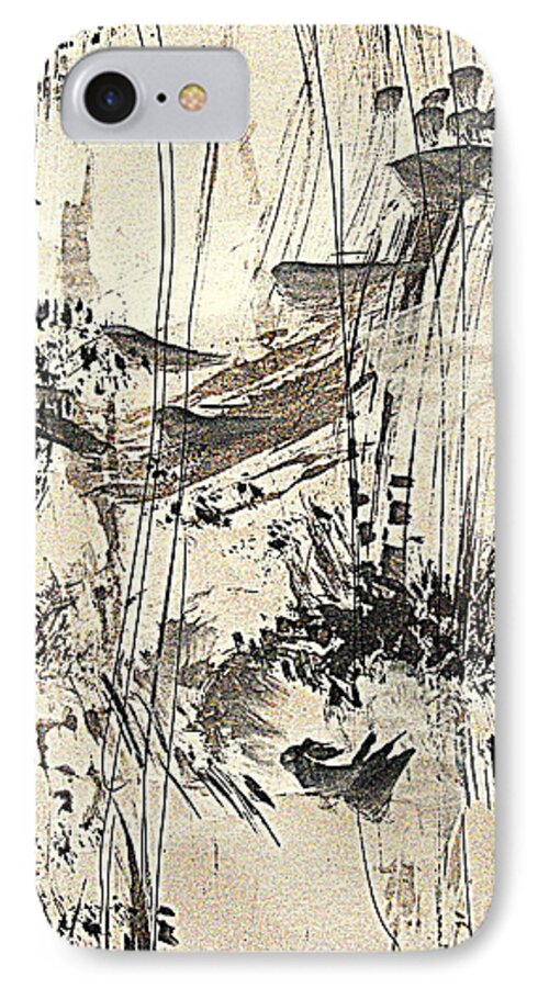 Abstract Chinese Brush Painting iPhone 7 Case featuring the painting Bird Song by Nancy Kane Chapman