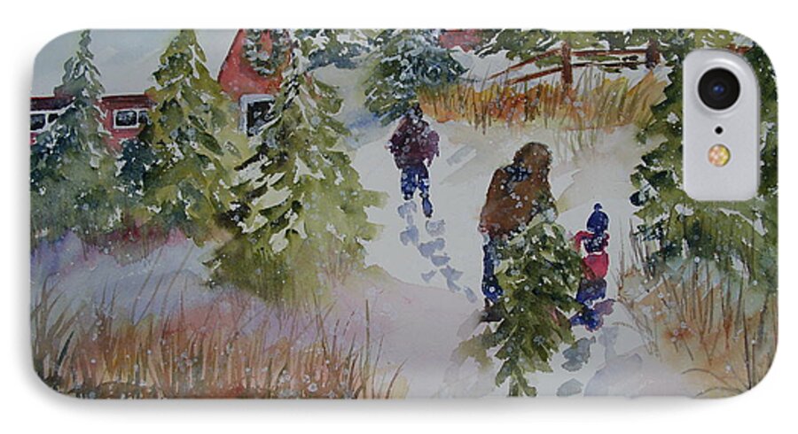 Christmas iPhone 7 Case featuring the painting Bringing In the Tree #1 by Sandra Strohschein