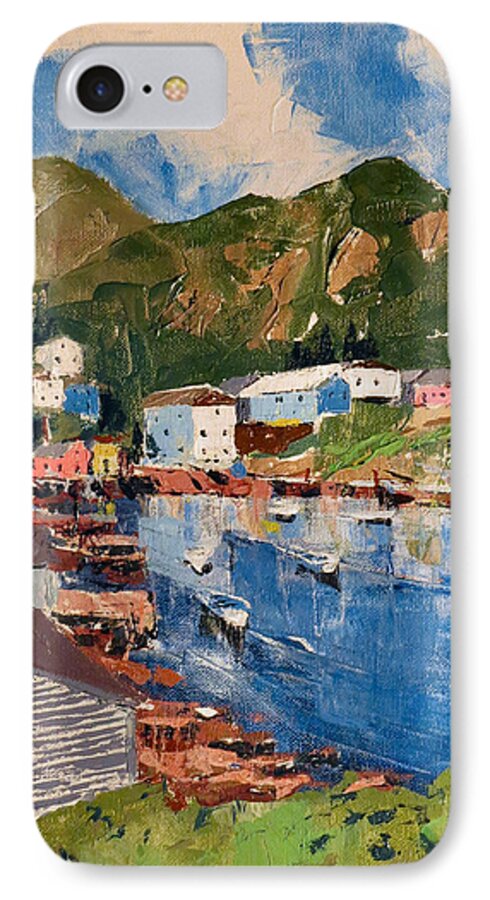 Coastal Village iPhone 7 Case featuring the painting Coastal Village, Newfoundland #1 by David Gilmore