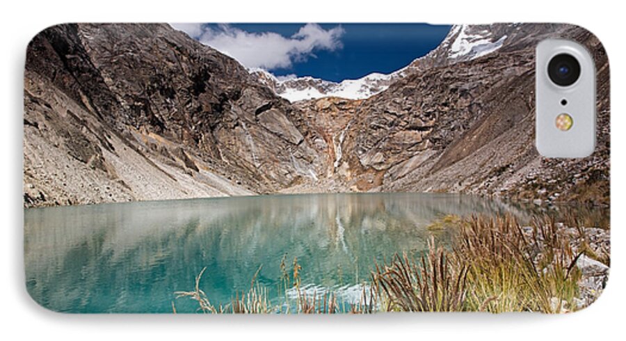 Emerald iPhone 7 Case featuring the photograph Emerald Green Mountain Lake at 4500m by Aivar Mikko