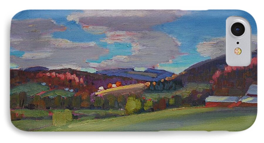 Red Barns iPhone 7 Case featuring the painting Hills Of Upstate New York #1 by Len Stomski