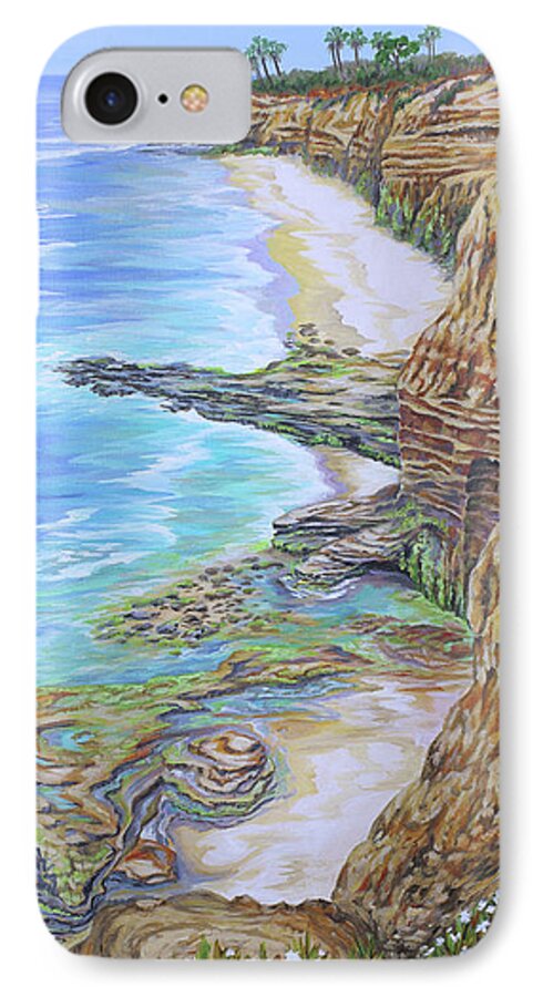 Sunset iPhone 7 Case featuring the painting Low Tide Sunset Cliffs #1 by Jane Girardot