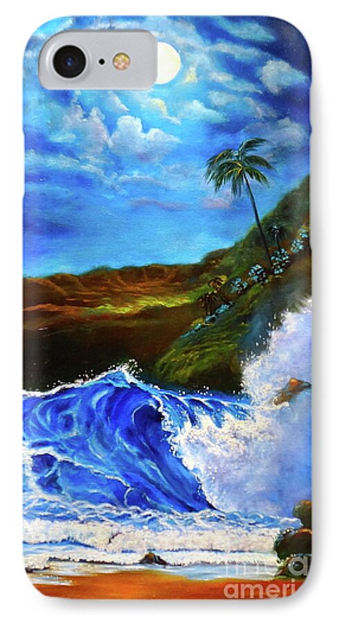 Tropical Moonlit Night iPhone 7 Case featuring the painting Moonlit Hawaiian Night by Jenny Lee