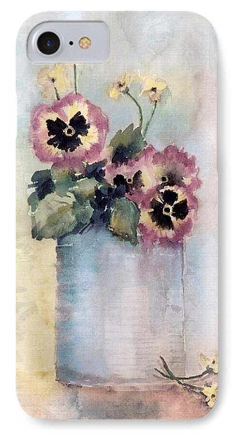 Pansy iPhone 7 Case featuring the painting Pansies In A Can #1 by Arline Wagner