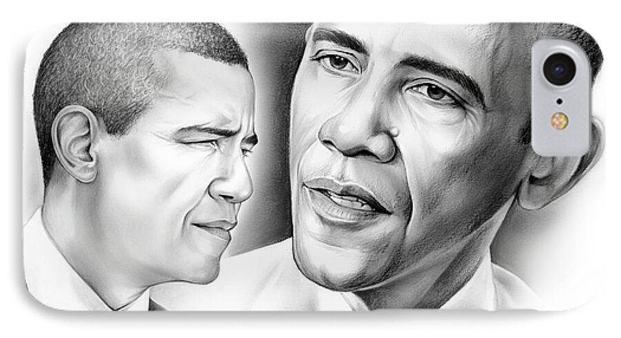 President iPhone 7 Case featuring the drawing President Barack Obama #1 by Greg Joens