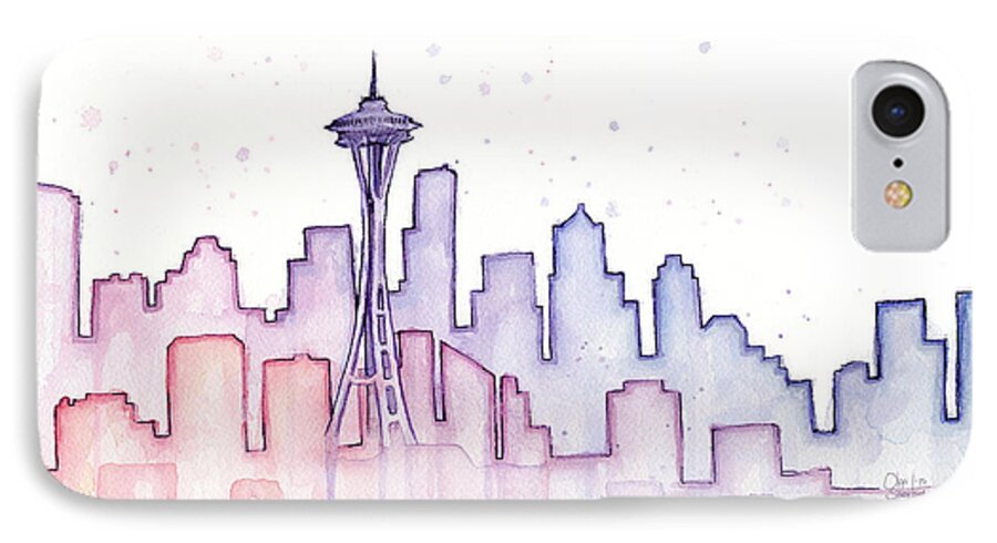 Watercolor iPhone 7 Case featuring the painting Seattle Skyline Watercolor #2 by Olga Shvartsur