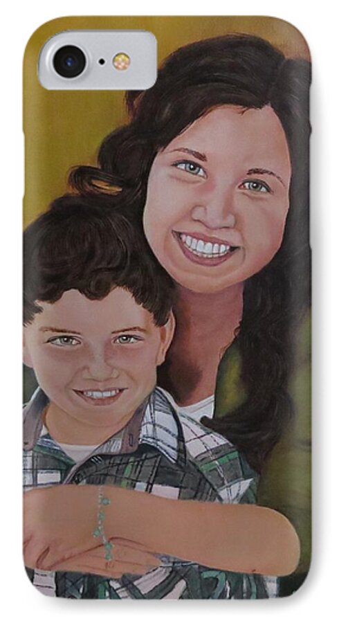 Brother And Sister iPhone 7 Case featuring the painting Siblings #1 by Sharon Schultz