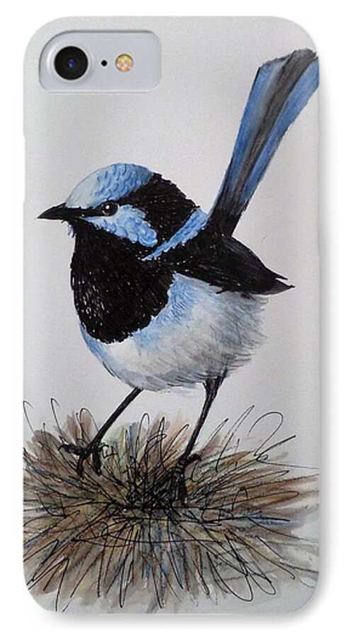 Australia iPhone 7 Case featuring the painting Superb blue wren #1 by Anne Gardner