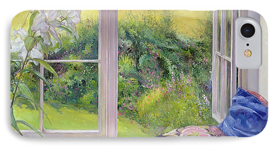 Straw Hat iPhone 7 Case featuring the painting Window Seat and Lily by Timothy Easton