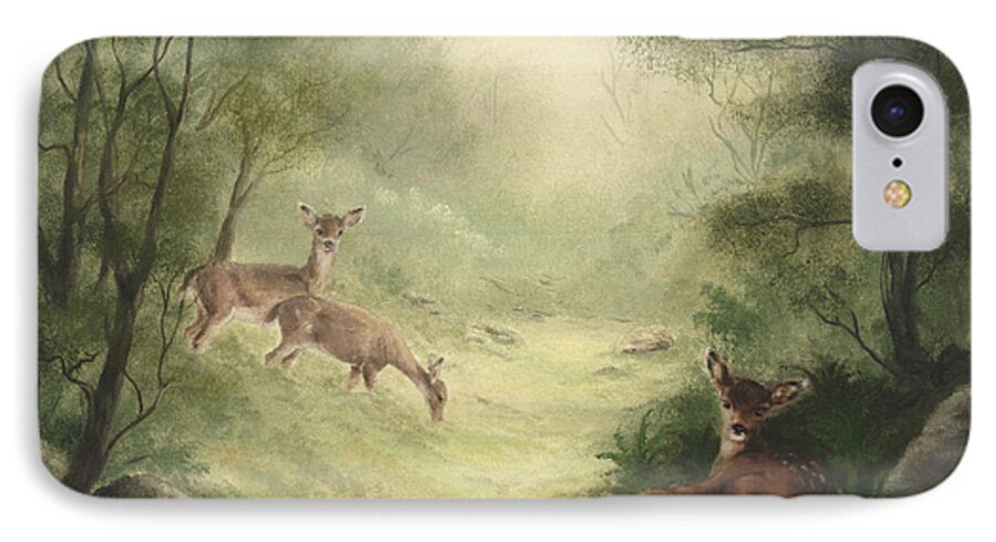 Deer iPhone 7 Case featuring the painting Woodland Surprise #1 by Cathy Cleveland