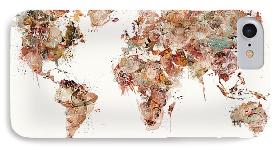 World Map iPhone 7 Case featuring the painting World Map Watercolors #1 by Bri Buckley