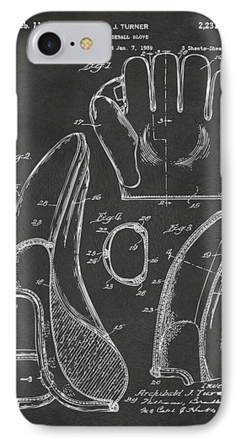 Baseball iPhone 7 Case featuring the digital art 1941 Baseball Glove Patent - Gray by Nikki Marie Smith