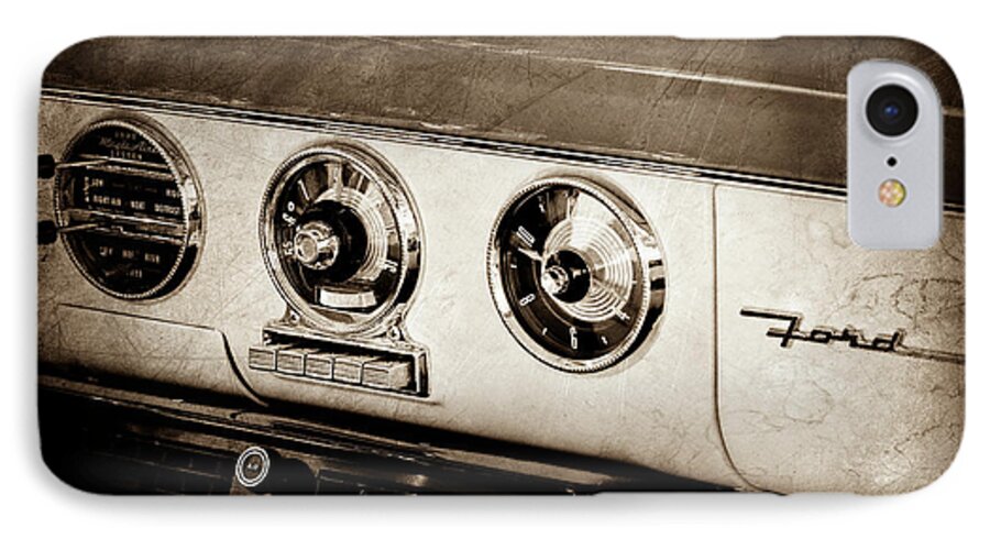 1955 Ford Fairlane Dashboard Emblem iPhone 7 Case featuring the photograph 1955 Ford Fairlane Dashboard Emblem -0444s by Jill Reger