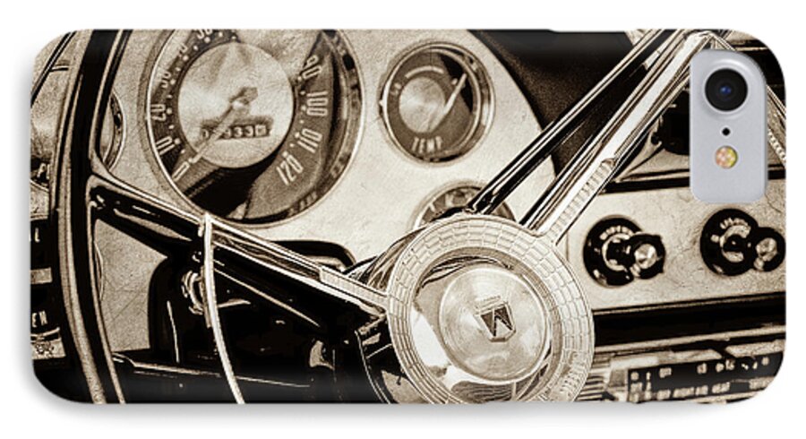 1956 Ford Victoria Steering Wheel iPhone 7 Case featuring the photograph 1956 Ford Victoria Steering Wheel -0461s by Jill Reger