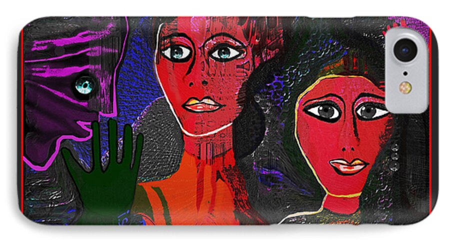 1977 - Faces Red iPhone 7 Case featuring the digital art 1977 - Faces Red by Irmgard Schoendorf Welch