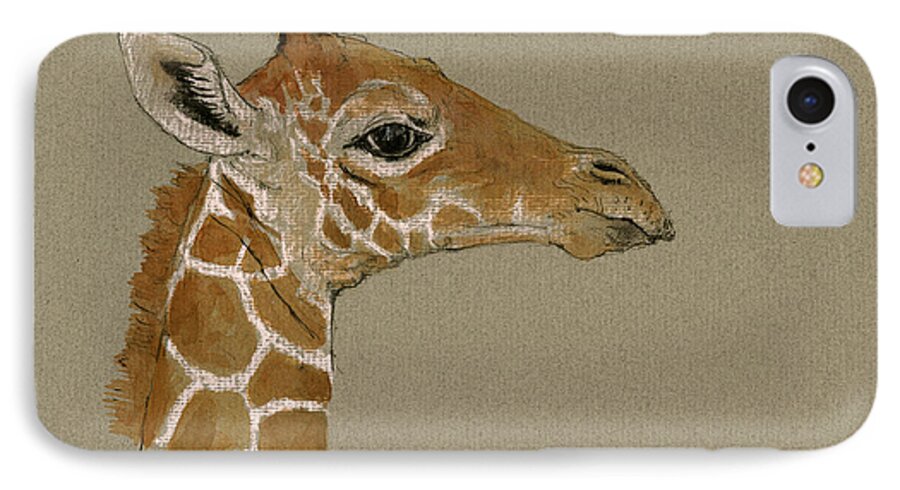 Giraffe Art Wall iPhone 7 Case featuring the painting Giraffe head study #2 by Juan Bosco