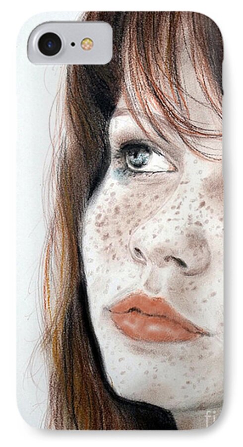 Red Hair iPhone 7 Case featuring the pastel Red Hair and Freckled Beauty #2 by Jim Fitzpatrick