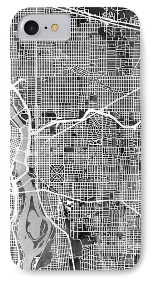 Portland iPhone 7 Case featuring the digital art Portland Oregon City Map #3 by Michael Tompsett