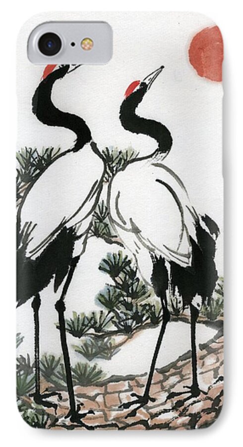  iPhone 7 Case featuring the painting Red Crowned Crane #3 by Ping Yan