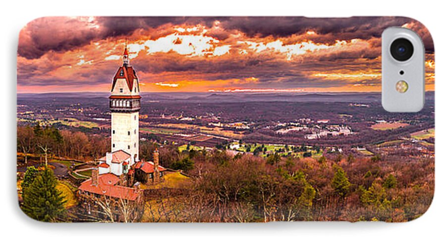 Heublein iPhone 7 Case featuring the photograph Heublein Tower, Simsbury Connecticut, Cloudy Sunset #4 by Mike Gearin