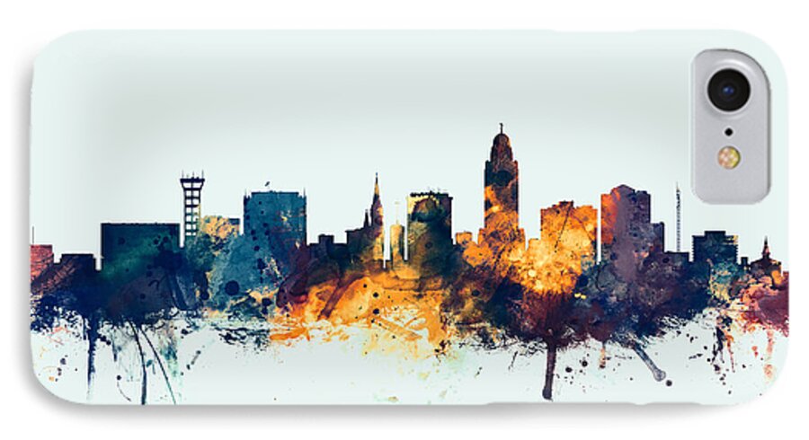 City iPhone 7 Case featuring the digital art Lincoln Nebraska Skyline #4 by Michael Tompsett