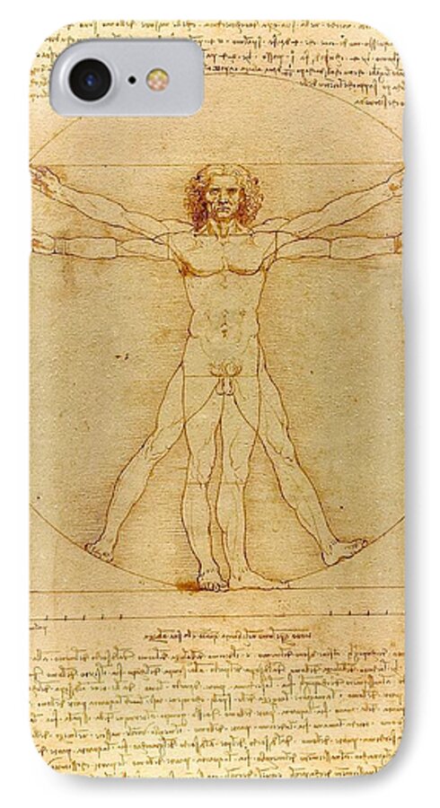 Leonardo Da Vinci iPhone 7 Case featuring the drawing Vitruvian Man #5 by Leonardo Da Vinci