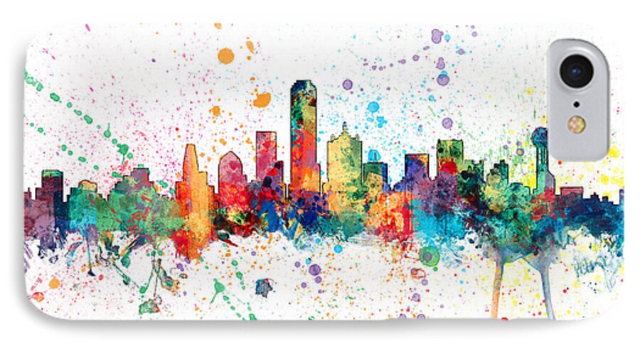 United States iPhone 7 Case featuring the digital art Dallas Texas Skyline #6 by Michael Tompsett
