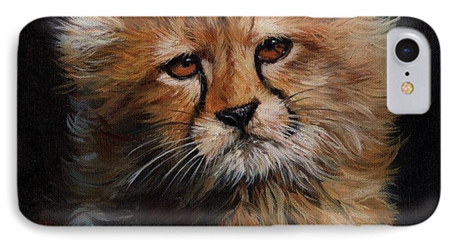H iPhone 7 Case featuring the painting Cheetah Cub #7 by David Stribbling