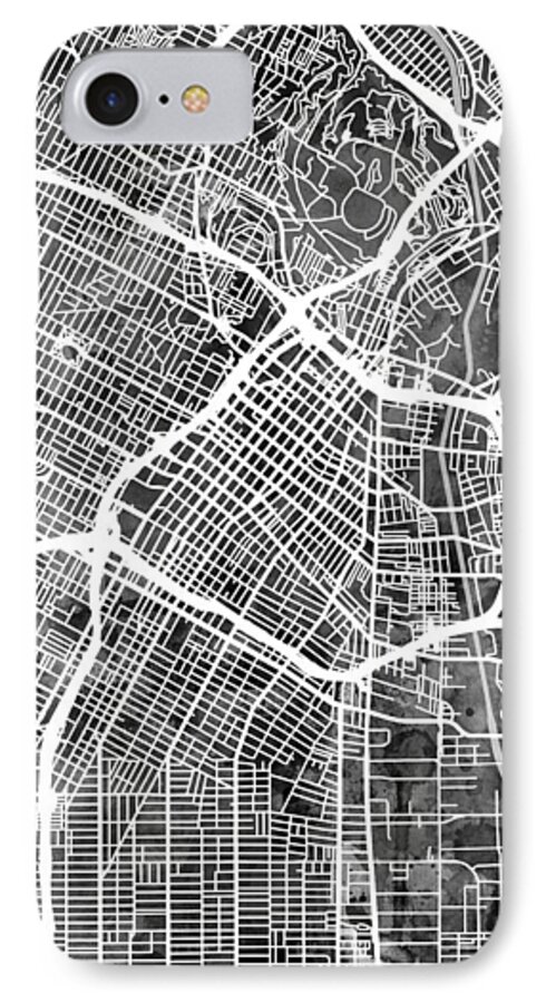 Los Angeles iPhone 7 Case featuring the digital art Los Angeles City Street Map #8 by Michael Tompsett