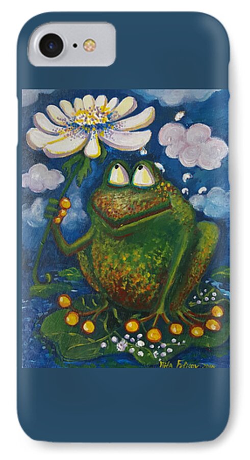 Frog iPhone 7 Case featuring the painting Frog in the Rain by Rita Fetisov