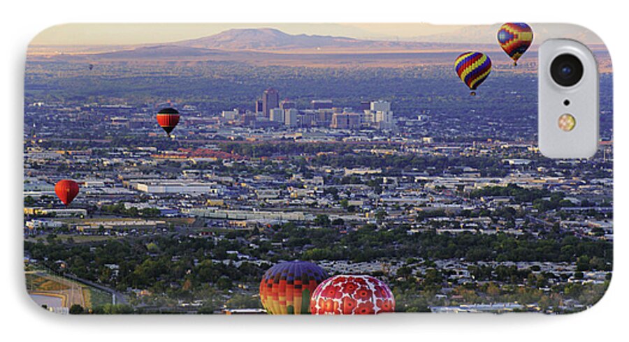 Balloon Fiesta iPhone 7 Case featuring the photograph A Hot Air Ride to Albuquerque Cropped by Daniel Woodrum