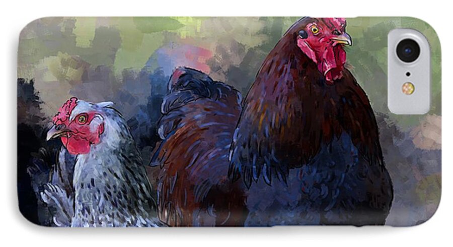 Agriculture iPhone 7 Case featuring the digital art A rooster and a hen by Debra Baldwin