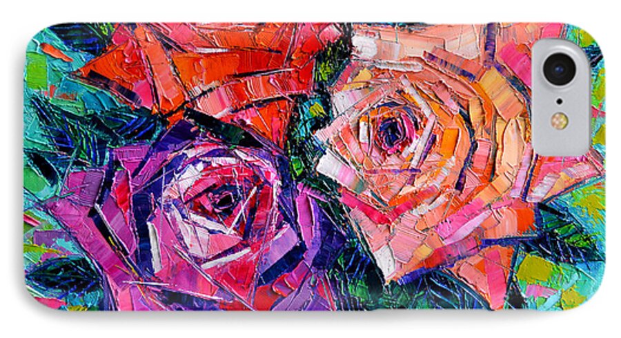 Abstract Bouquet Of Roses iPhone 7 Case featuring the painting Abstract Bouquet Of Roses by Mona Edulesco