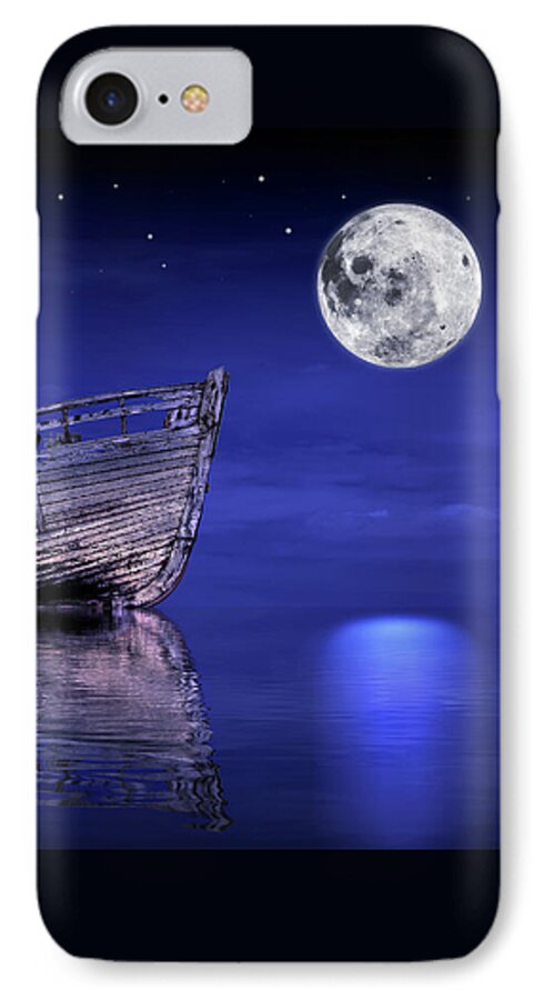 Old Fishing Boat iPhone 7 Case featuring the photograph Adrift in The Moonlight - Old Fishing Boat by Gill Billington
