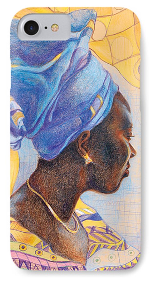 Portrait Fantasy iPhone 7 Case featuring the drawing African secession by Bernadett Bagyinka