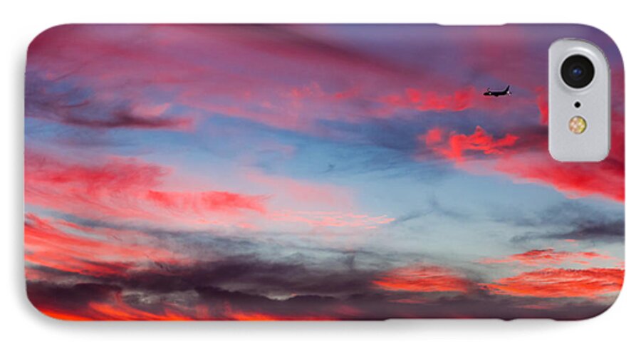 Sunset iPhone 7 Case featuring the photograph Airplane in the Sunset by April Reppucci