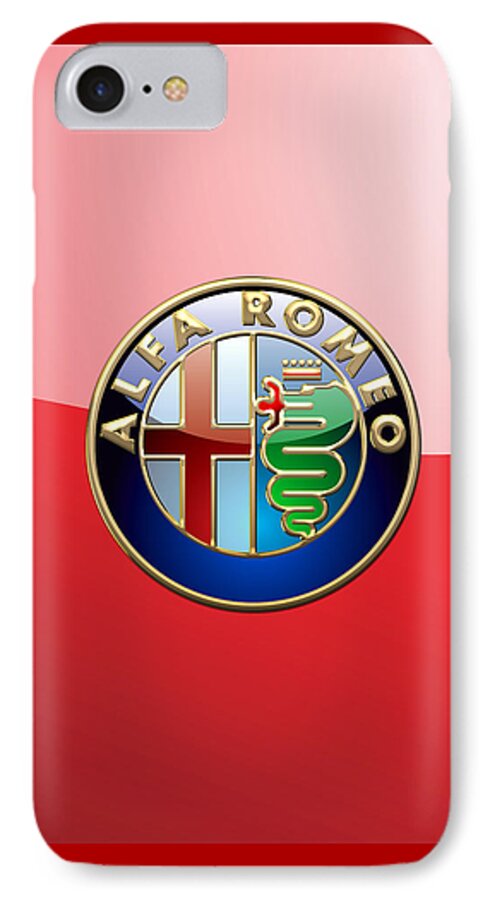 Wheels Of Fortune By Serge Averbukh iPhone 7 Case featuring the photograph Alfa Romeo - 3d Badge on Red by Serge Averbukh