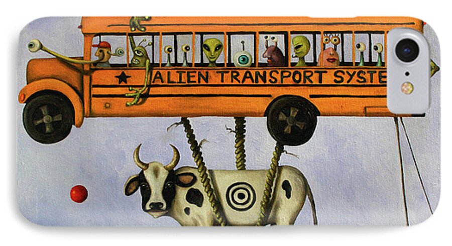School Bus iPhone 7 Case featuring the painting Alien Transport System by Leah Saulnier The Painting Maniac