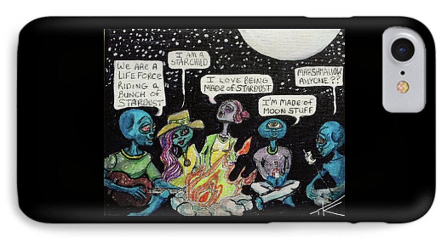 Campfire iPhone 7 Case featuring the painting Aliens by the Campfire by Similar Alien