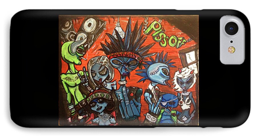 Punk Rock iPhone 7 Case featuring the painting Aliens with Nefarious Intent by Similar Alien