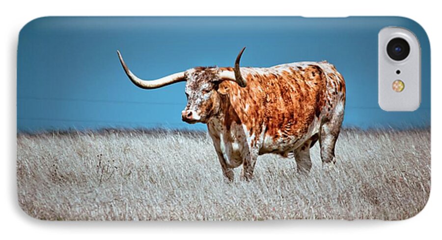 Longhorn iPhone 7 Case featuring the photograph Alone on the Trail by Linda Unger