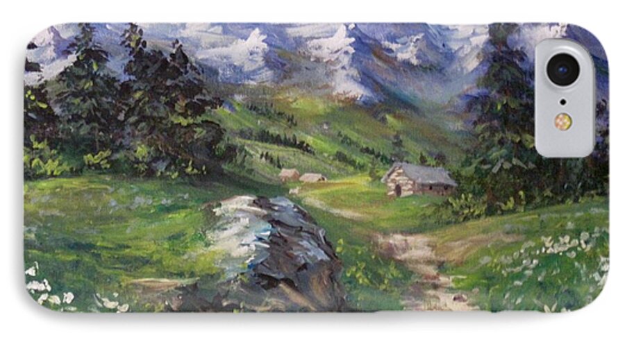 Landscape iPhone 7 Case featuring the painting Alpine Splendor by Megan Walsh