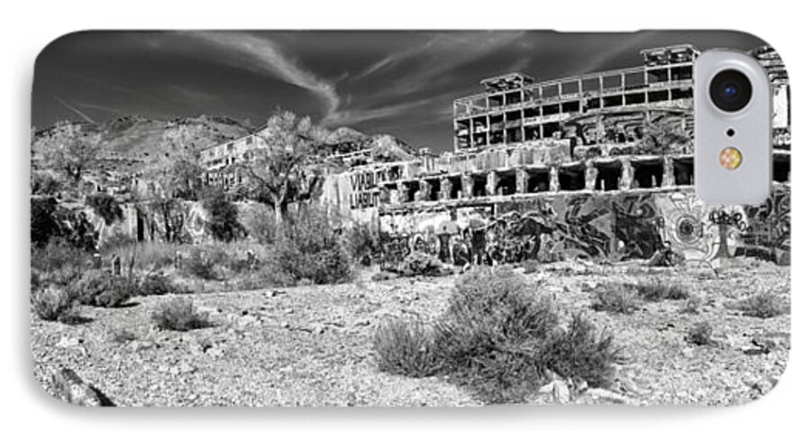 American Flat iPhone 7 Case featuring the photograph American Flat Mill Virginia City Nevada Panoramic Monochrome by Scott McGuire