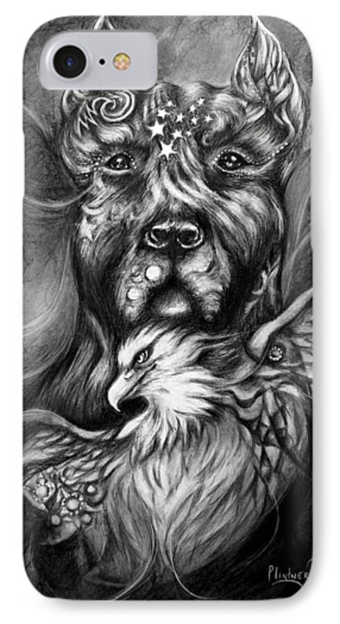 Pitbull Art iPhone 7 Case featuring the drawing American Pitbull by Patricia Lintner