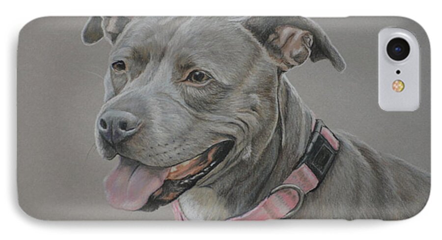 Dog Art iPhone 7 Case featuring the drawing American Staffordshire Terrier by Charlotte Yealey