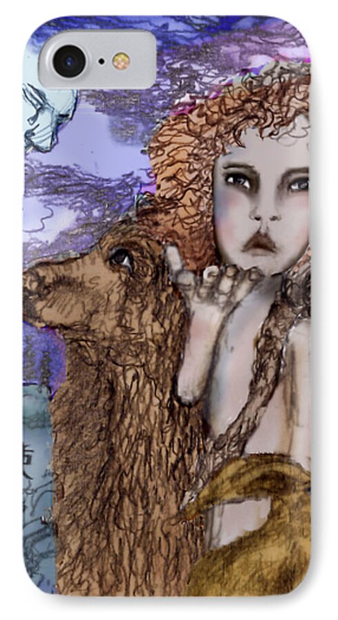 Girl iPhone 7 Case featuring the mixed media Angel in Kanji by Cynthia Richards