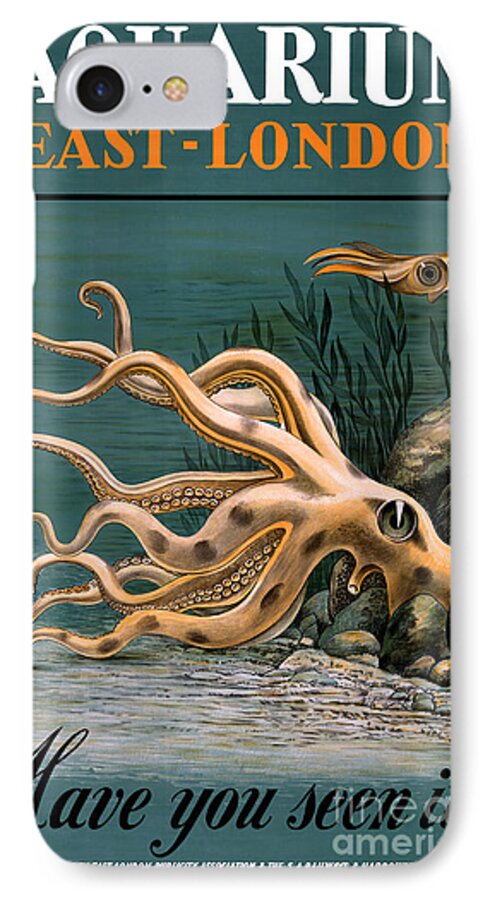 Octopus iPhone 7 Case featuring the painting Aquarium Octopus Vintage Poster Restored by Vintage Treasure