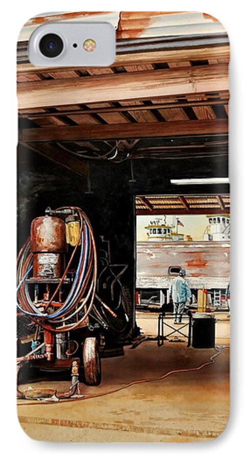 Watercolor iPhone 7 Case featuring the painting Aransas Pass Boatyard by Robert W Cook